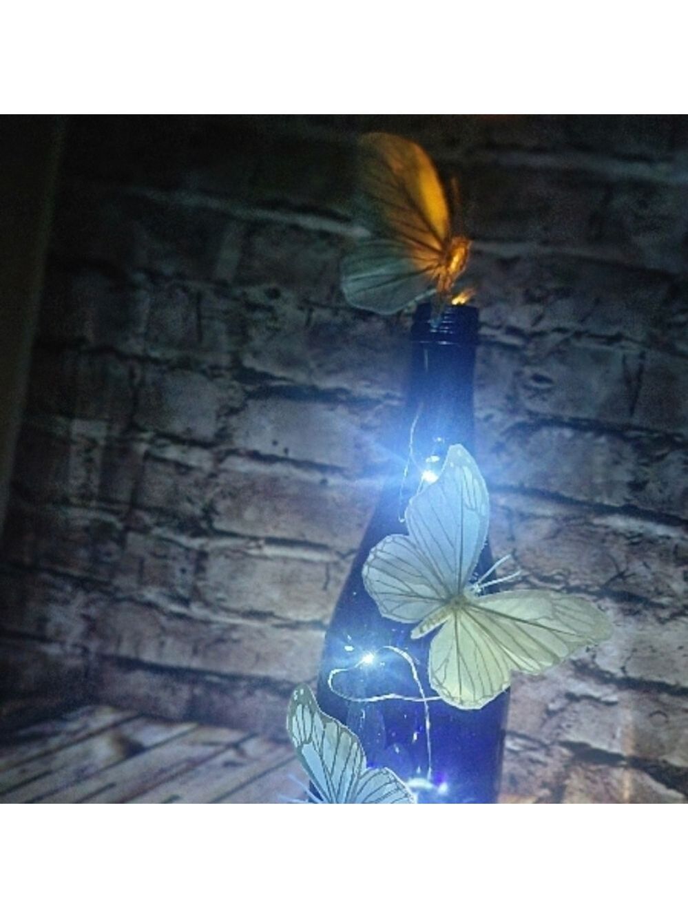 Cobalt Blue Wine Bottle LED Lights Butterfly Centerpiece - Picture 2 of 8